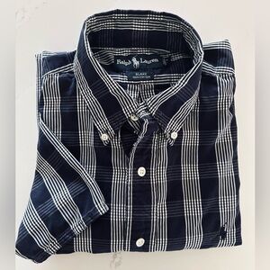 Ralph Lauren Blake Short Sleeve Shirt Plaid 100% Cotton Navy Blue Size Large